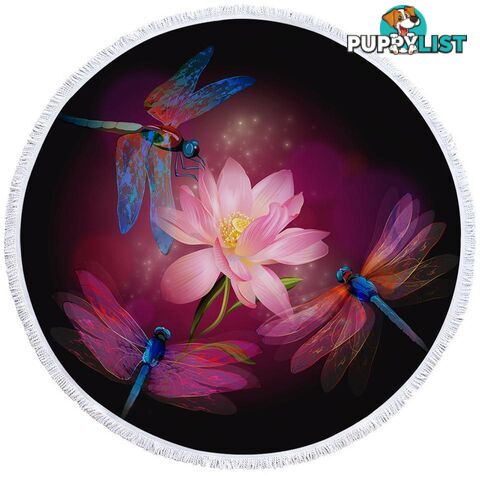 Flower and Dragonflies Beach Towel - Towel - 7427046323543