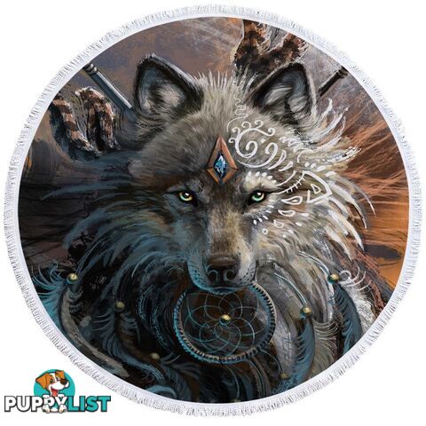 Native Artwork Wolf Beach Towel - Towel - 7427046311953