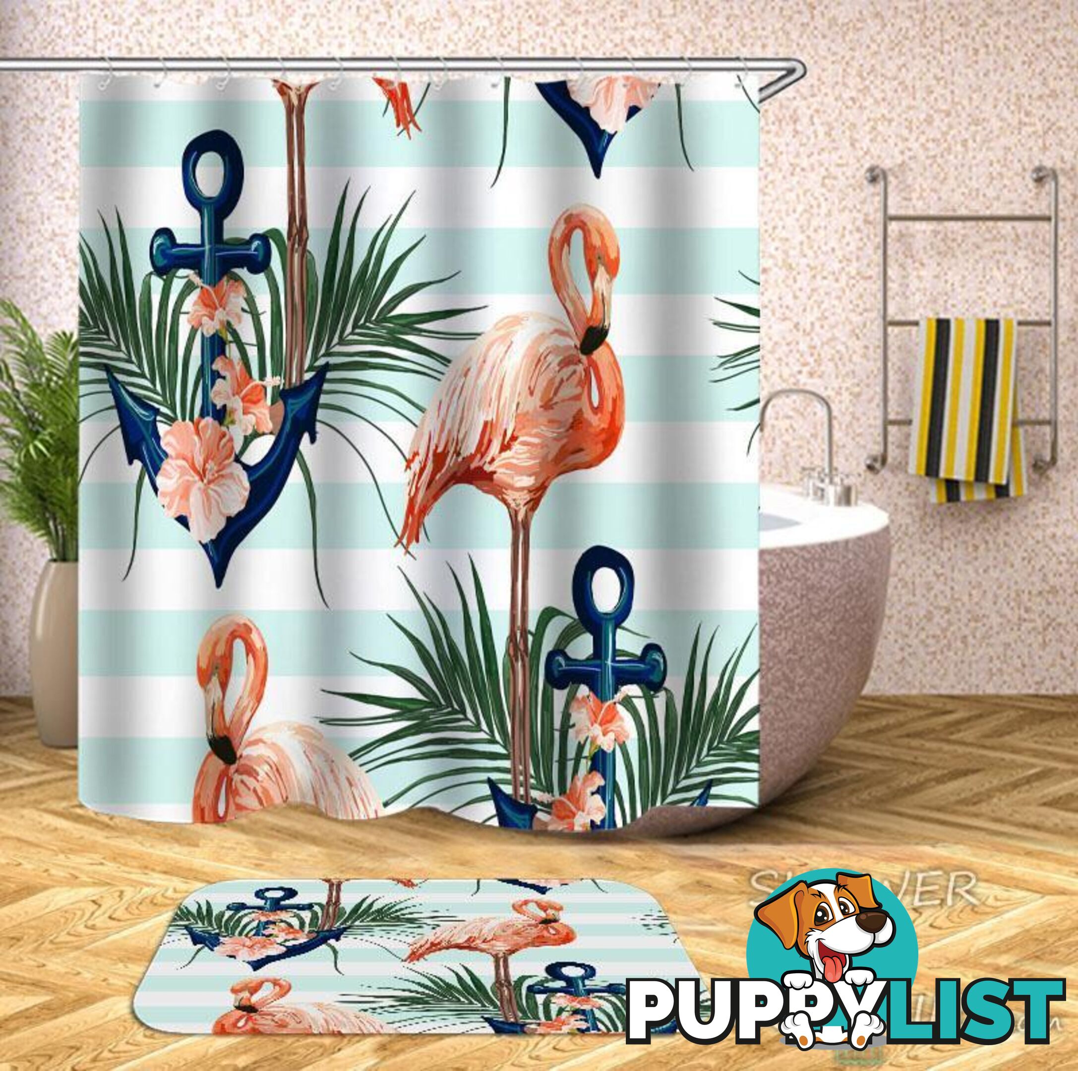 Flamingo And Anchor Shower Curtain - Curtain - 7427046237420