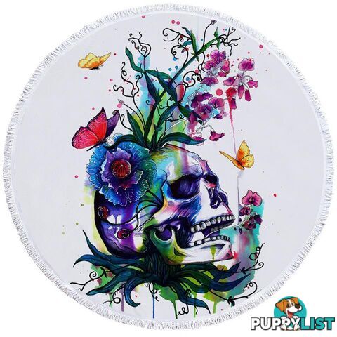 Colorful Skull and Butterflies Beach Towel - Towel - 7427046329392