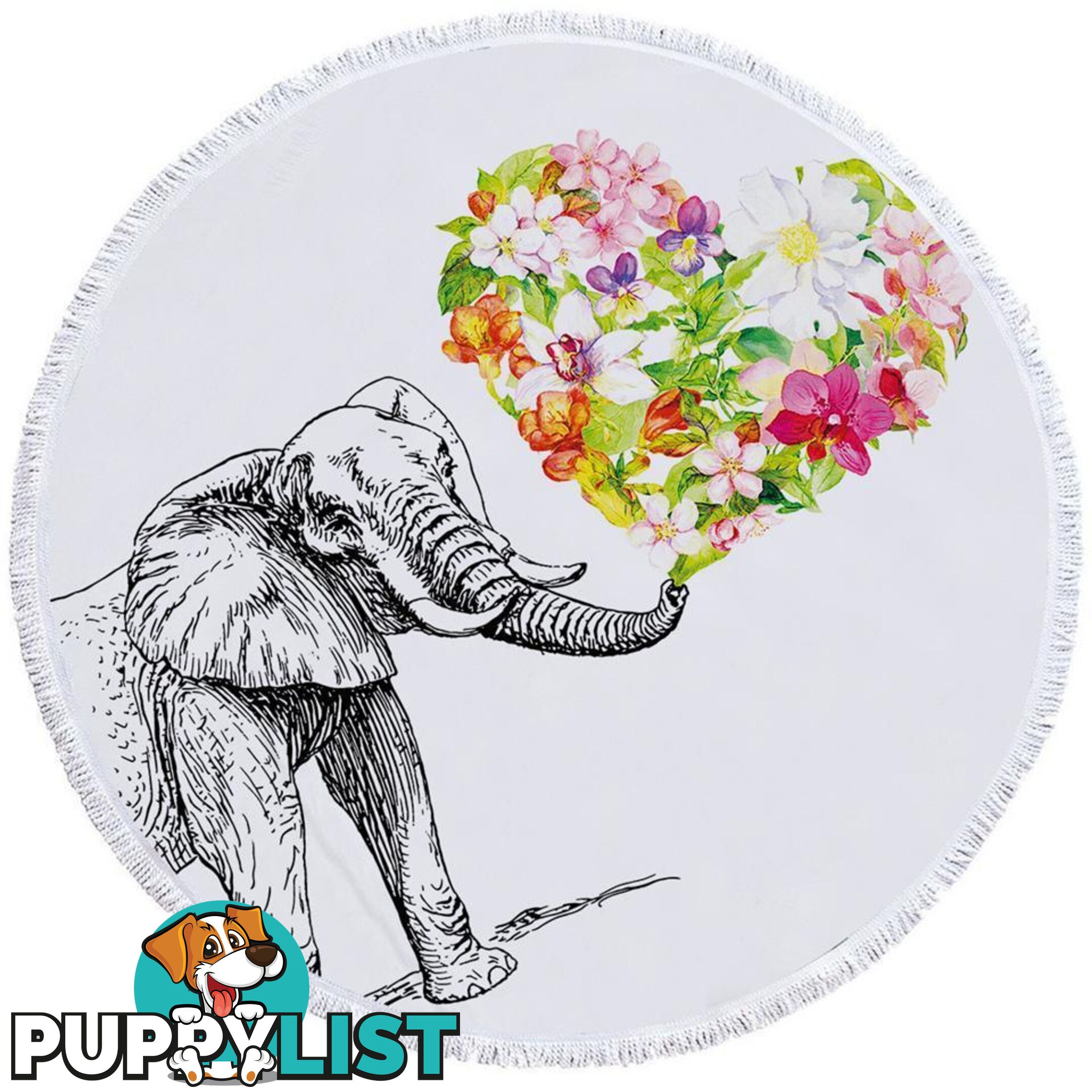 Heart of Flowers and Elephant Beach Towel - Towel - 7427046328760