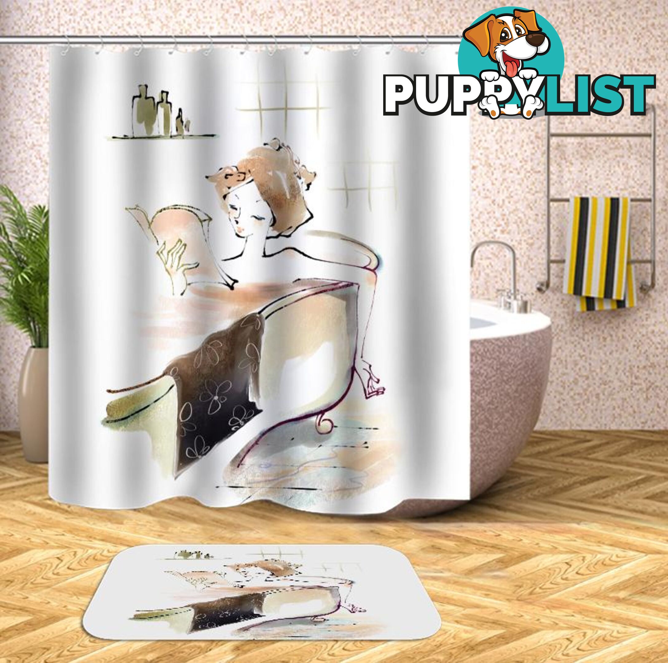 Bathing With A Book Drawing Shower Curtain - Curtain - 7427045936171