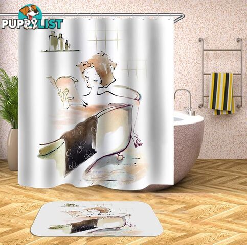 Bathing With A Book Drawing Shower Curtain - Curtain - 7427045936171