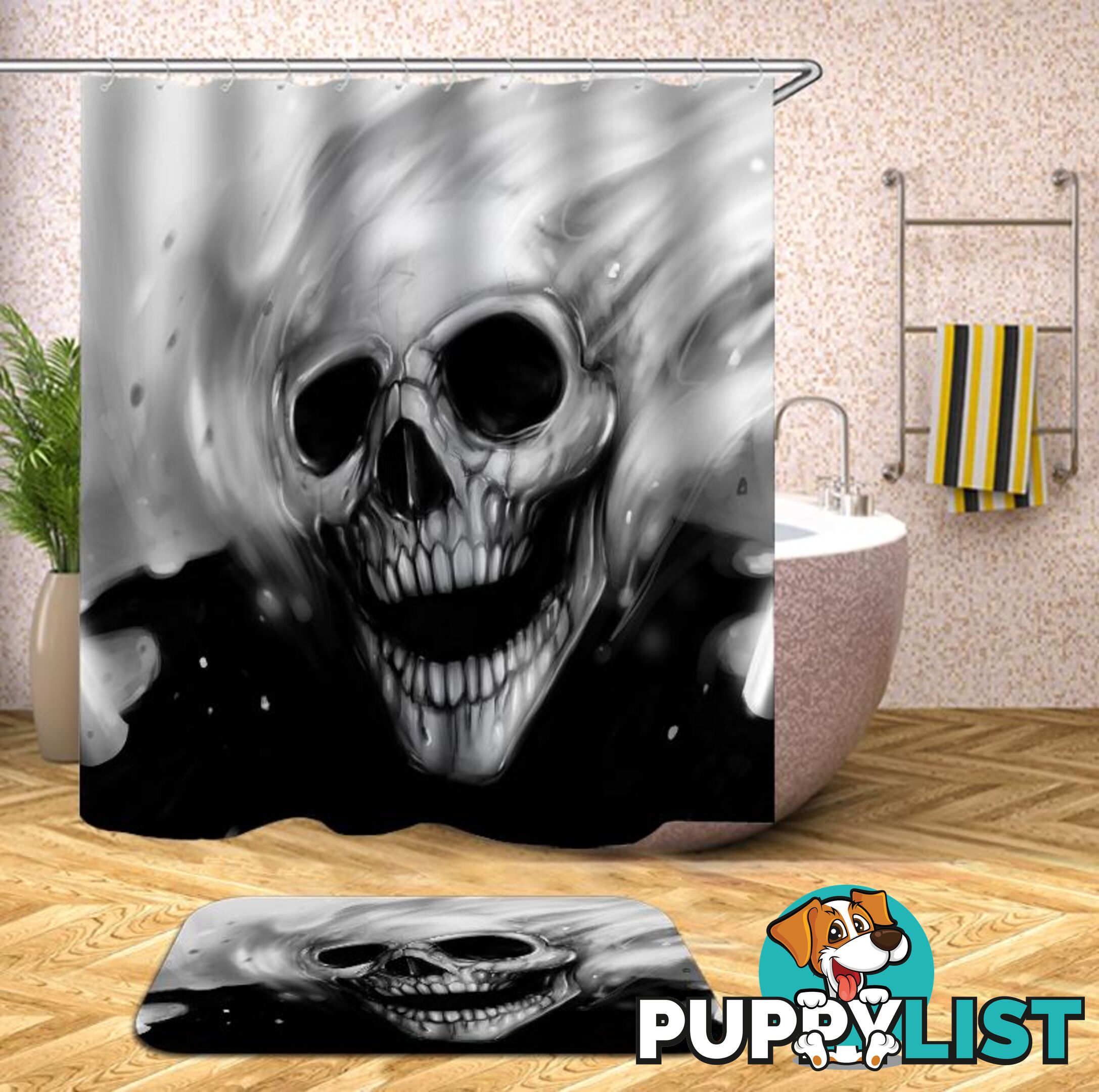 Black N White Skull Ghost Shower Curtain - Curtain - 7427045936553