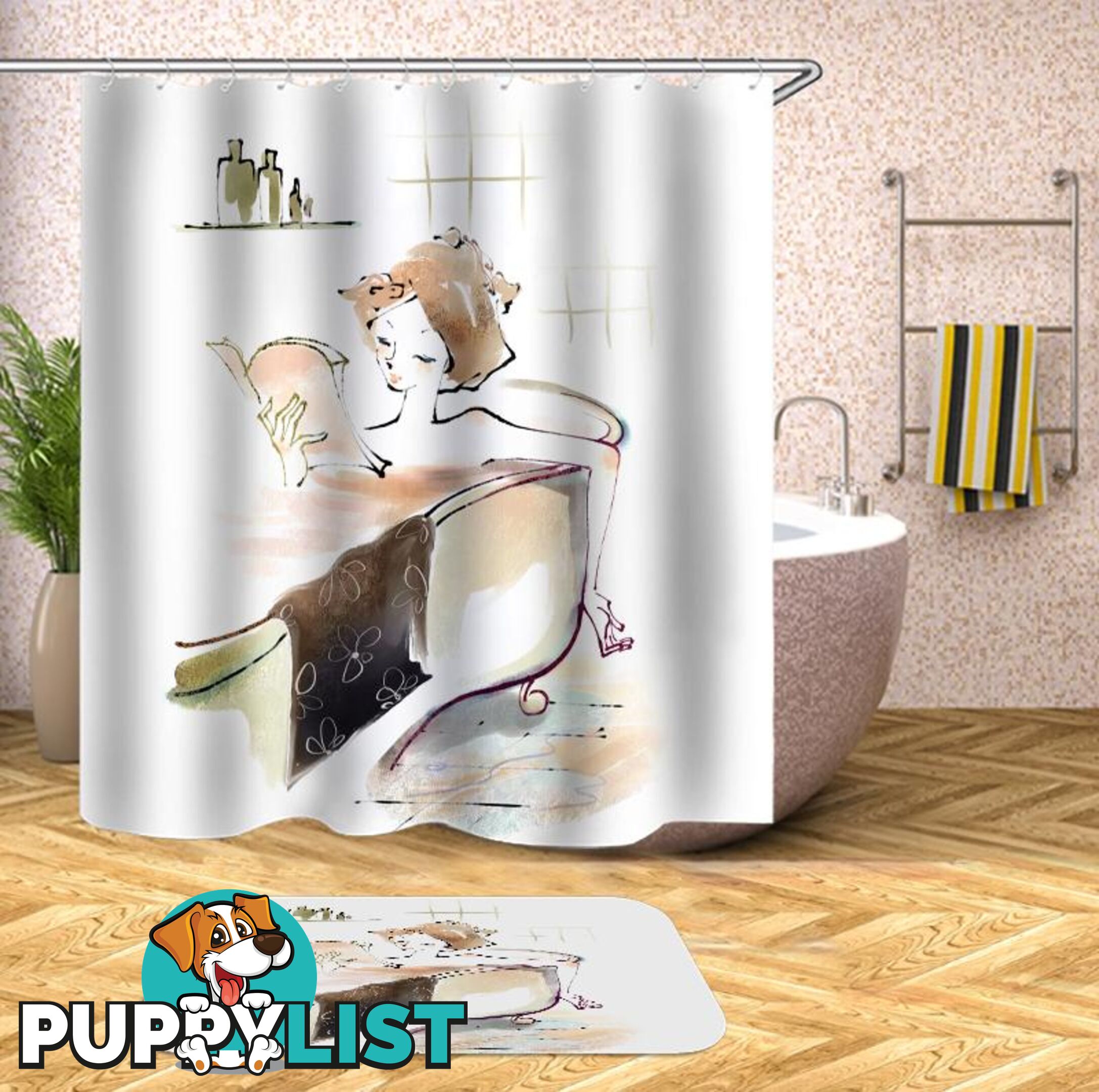 Bathing With A Book Drawing Shower Curtain - Curtain - 7427045936157