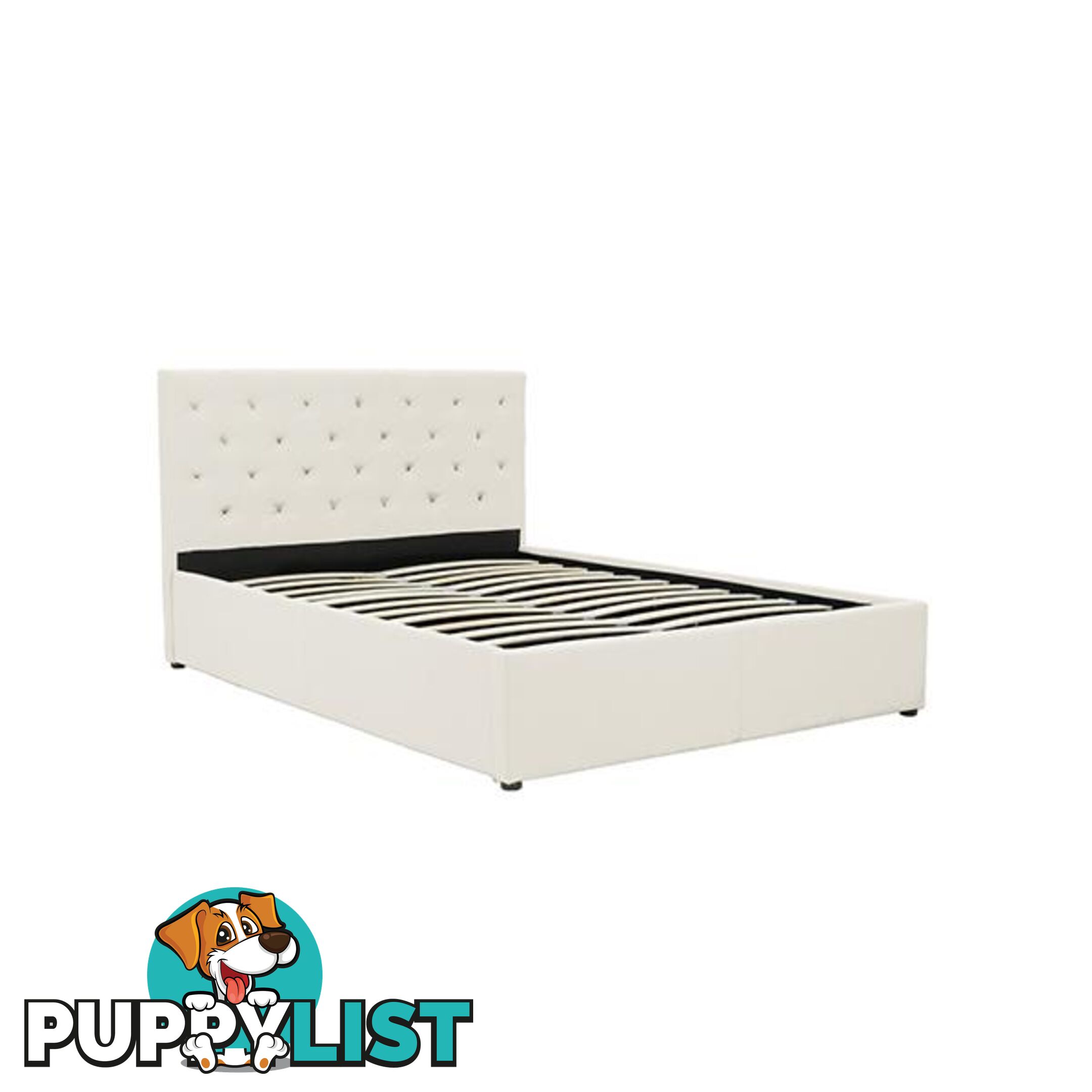 Queen Fabric Gas Lift Bed Frame With Headboard Beige - Bed Frame - 7427005868009