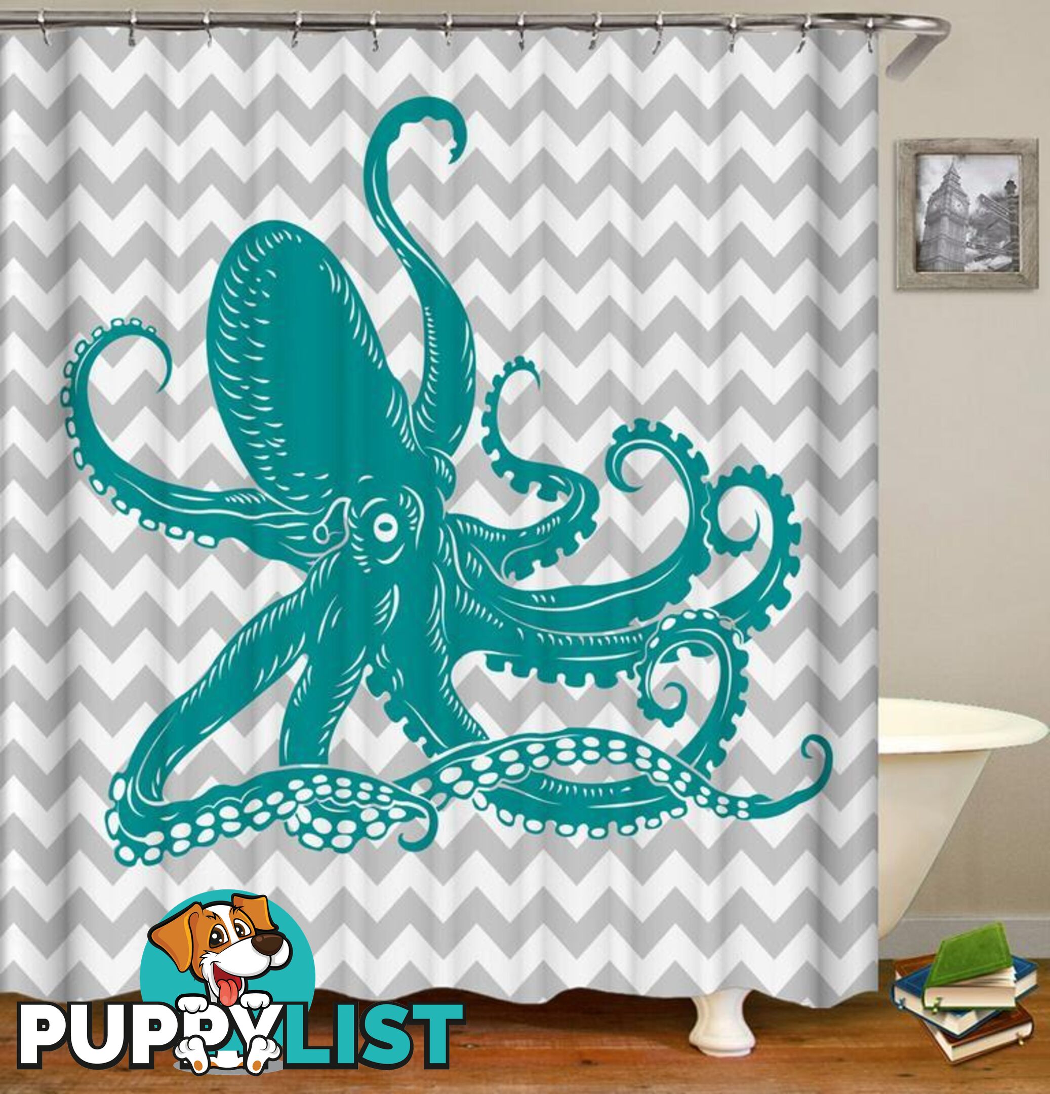 Turquoise Octopus Shower Curtain - Curtains - 7427045948150