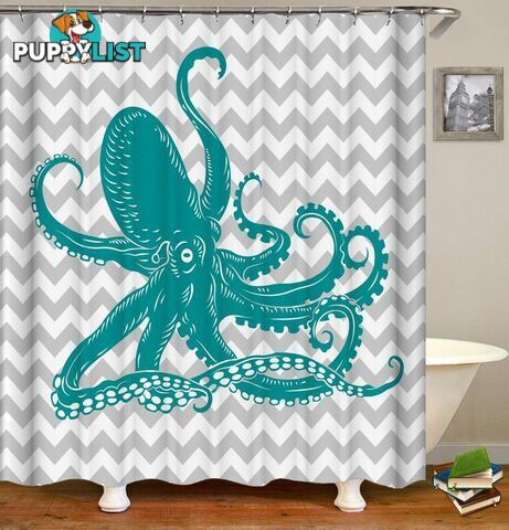 Turquoise Octopus Shower Curtain - Curtains - 7427045948150