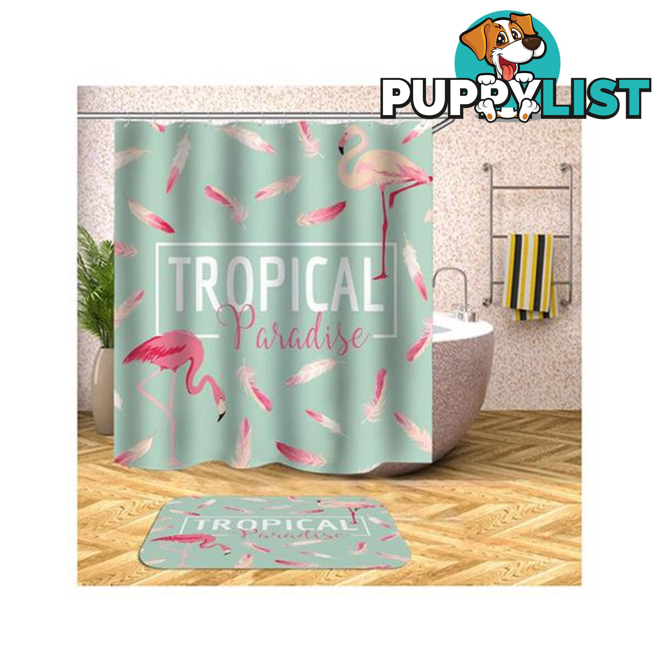 Tropical Paradise Flamingo Shower Curtain - Curtain - 7427046016490