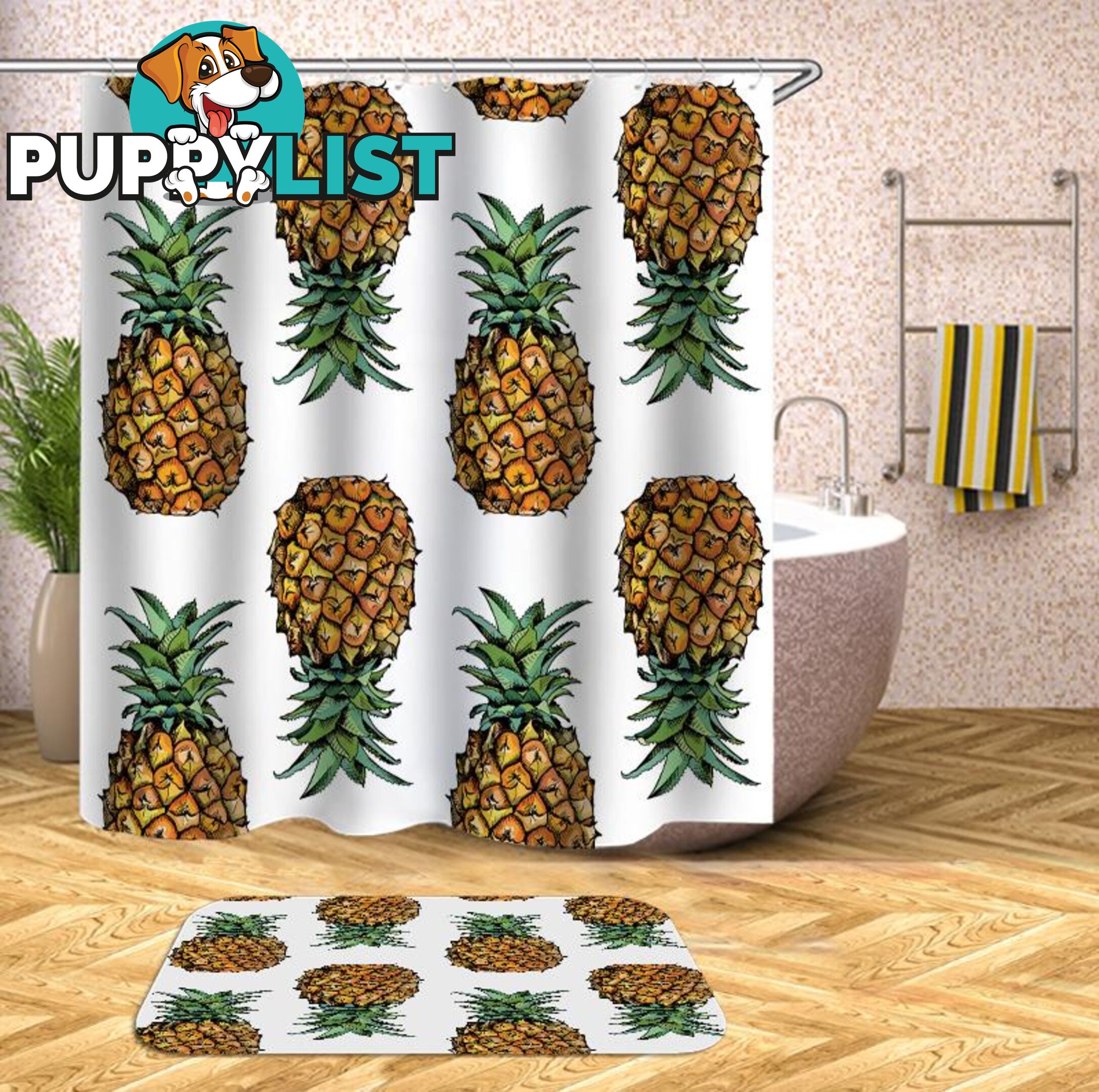 Pineapple Pattern Shower Curtain - Curtain - 7427045960978