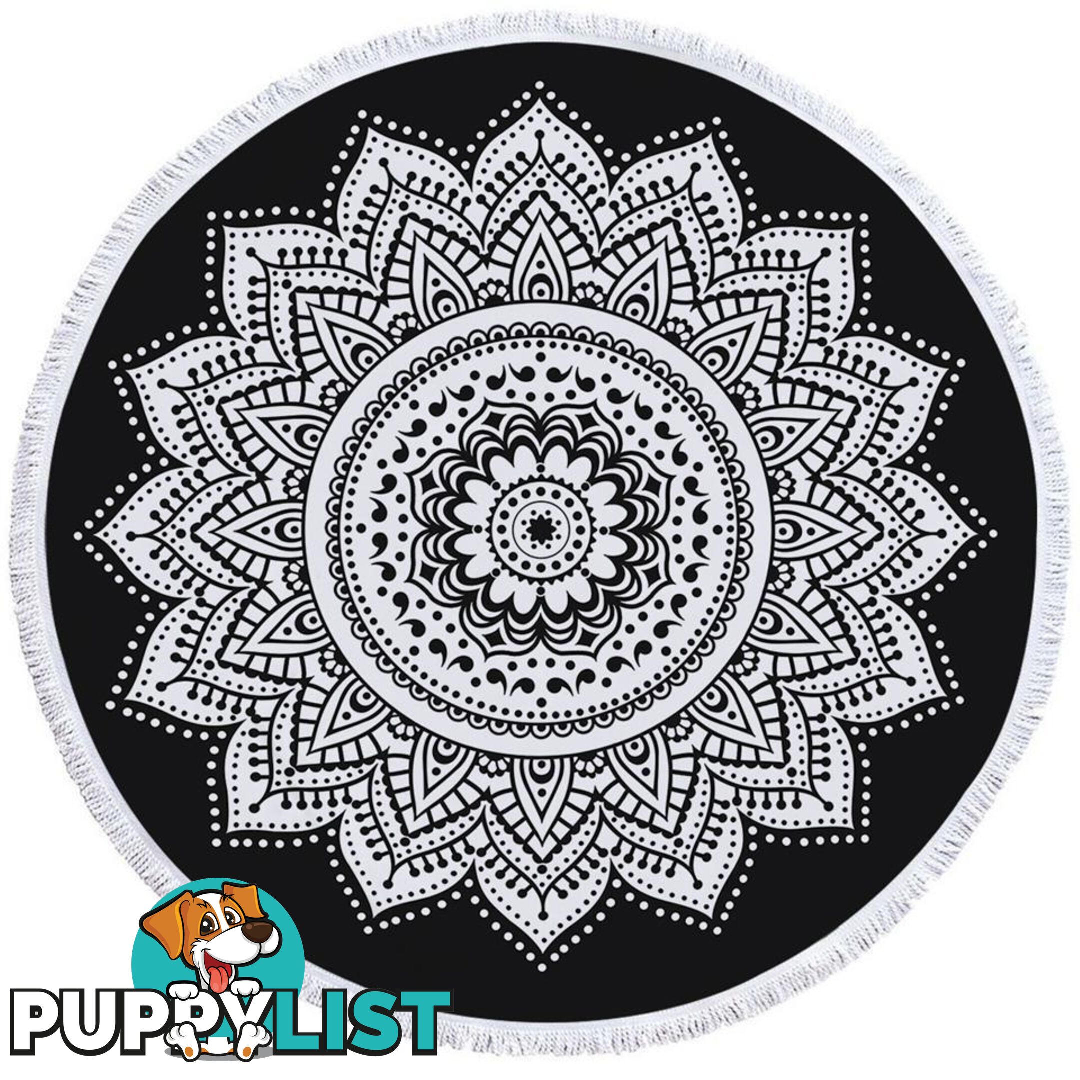 Simple Black and White Mandala Beach Towel - Towel - 7427046328821