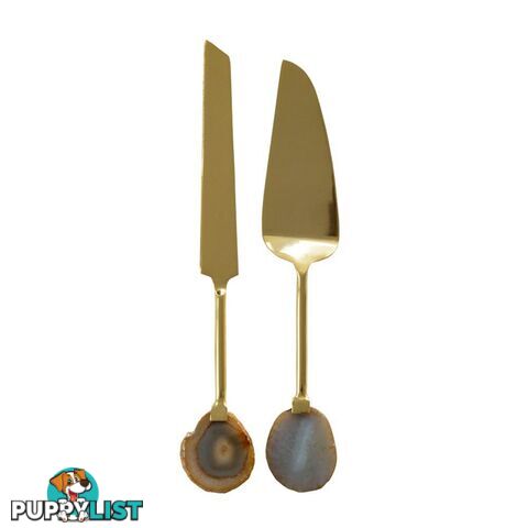 Agate Set of 2 Dessert Servers 35x6x2cm Gold/Natural - Unbranded - 7427046146142