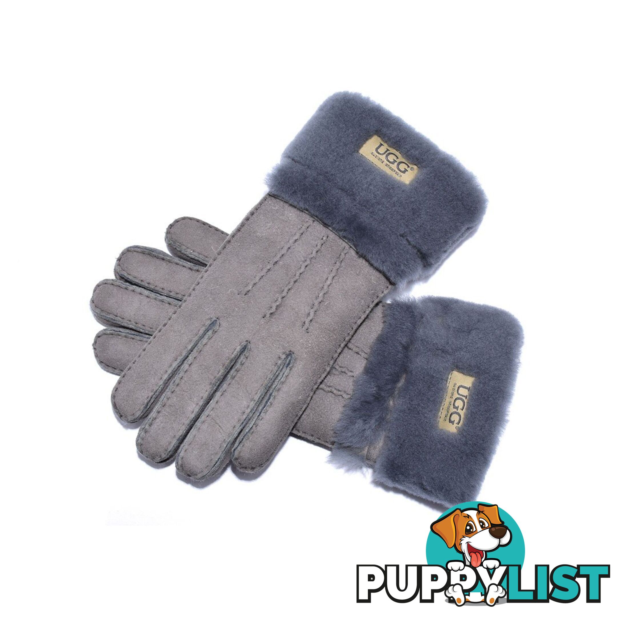 UGG Sheepskin Leather Double Cuff Gloves Grey Womens (Cora) - UGG - 822427525382