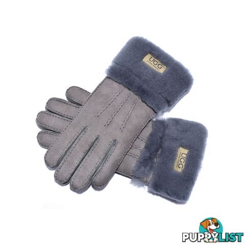 UGG Sheepskin Leather Double Cuff Gloves Grey Womens (Cora) - UGG - 822427525382