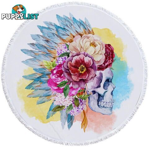 Pastel Color Floral Chief Skull Beach Towel - Towel - 7427046328661