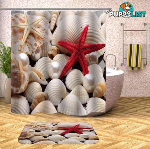 Red Starfish And Shells Shower Curtain - Curtain - 7427046079013