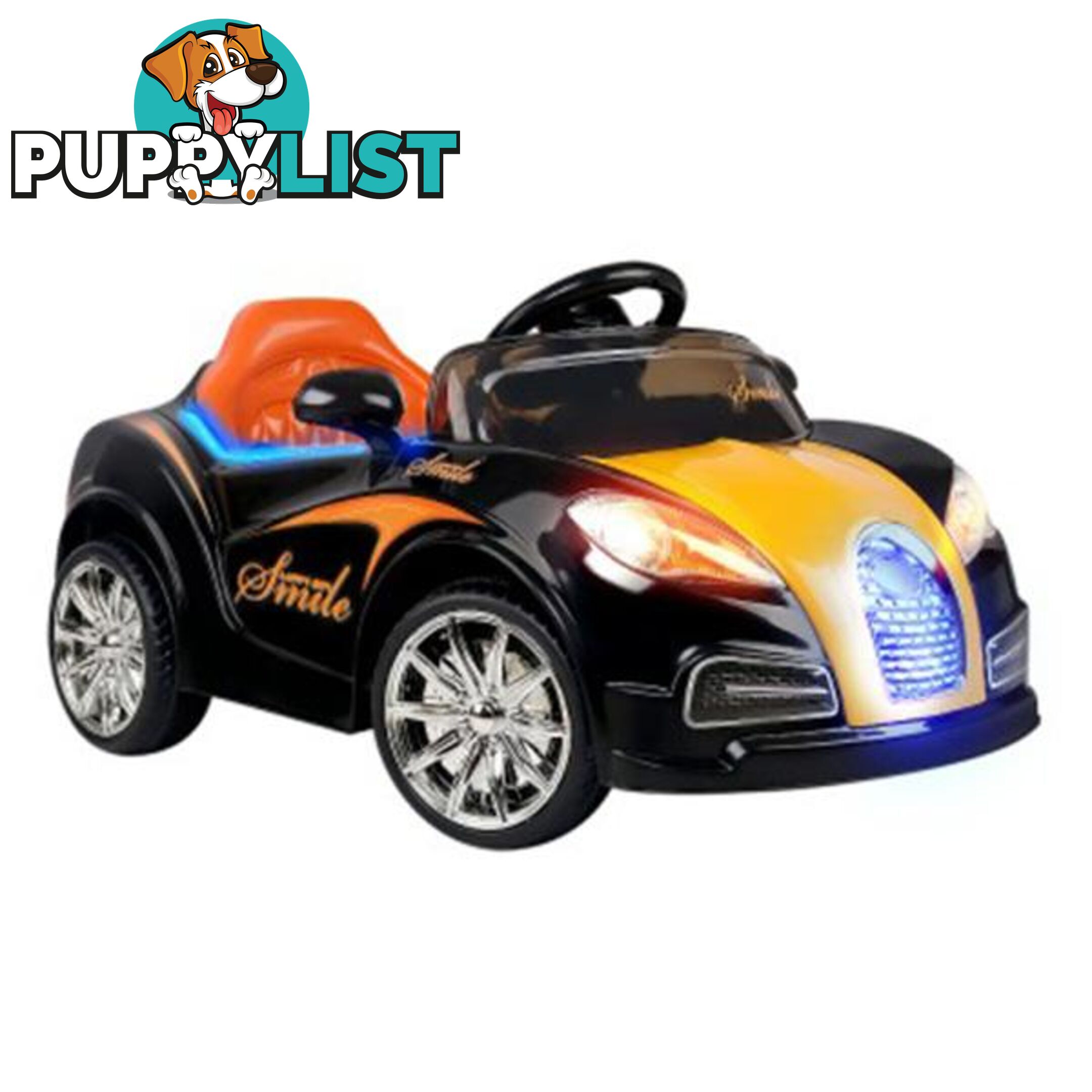 Kid's Ride On Bugatti Style Sports Car - Black/Orange - Rigo - 4326500264817