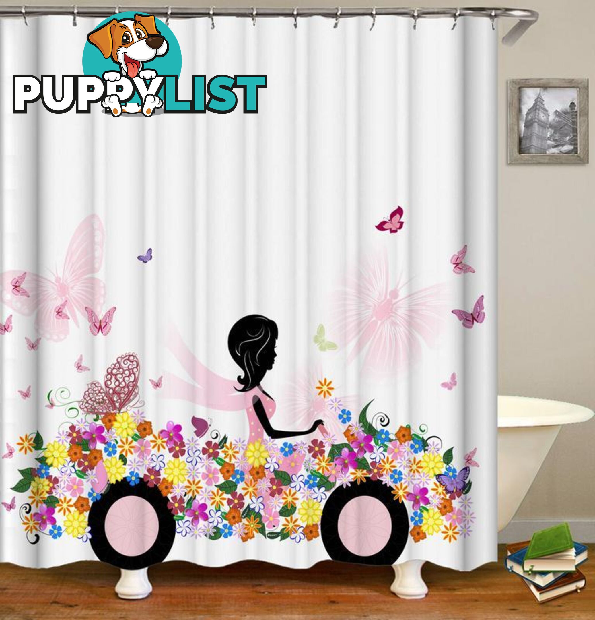 Black Figure In A Flowery Car Shower Curtain - Curtains - 7427045955592