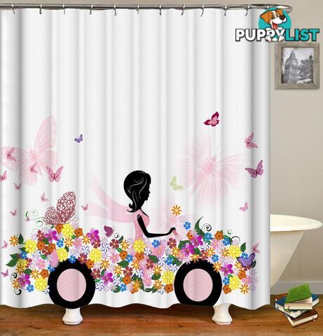 Black Figure In A Flowery Car Shower Curtain - Curtains - 7427045955592