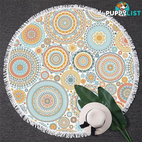 Orange Mandalas Circles Beach Towel - Towel - 7427046333658