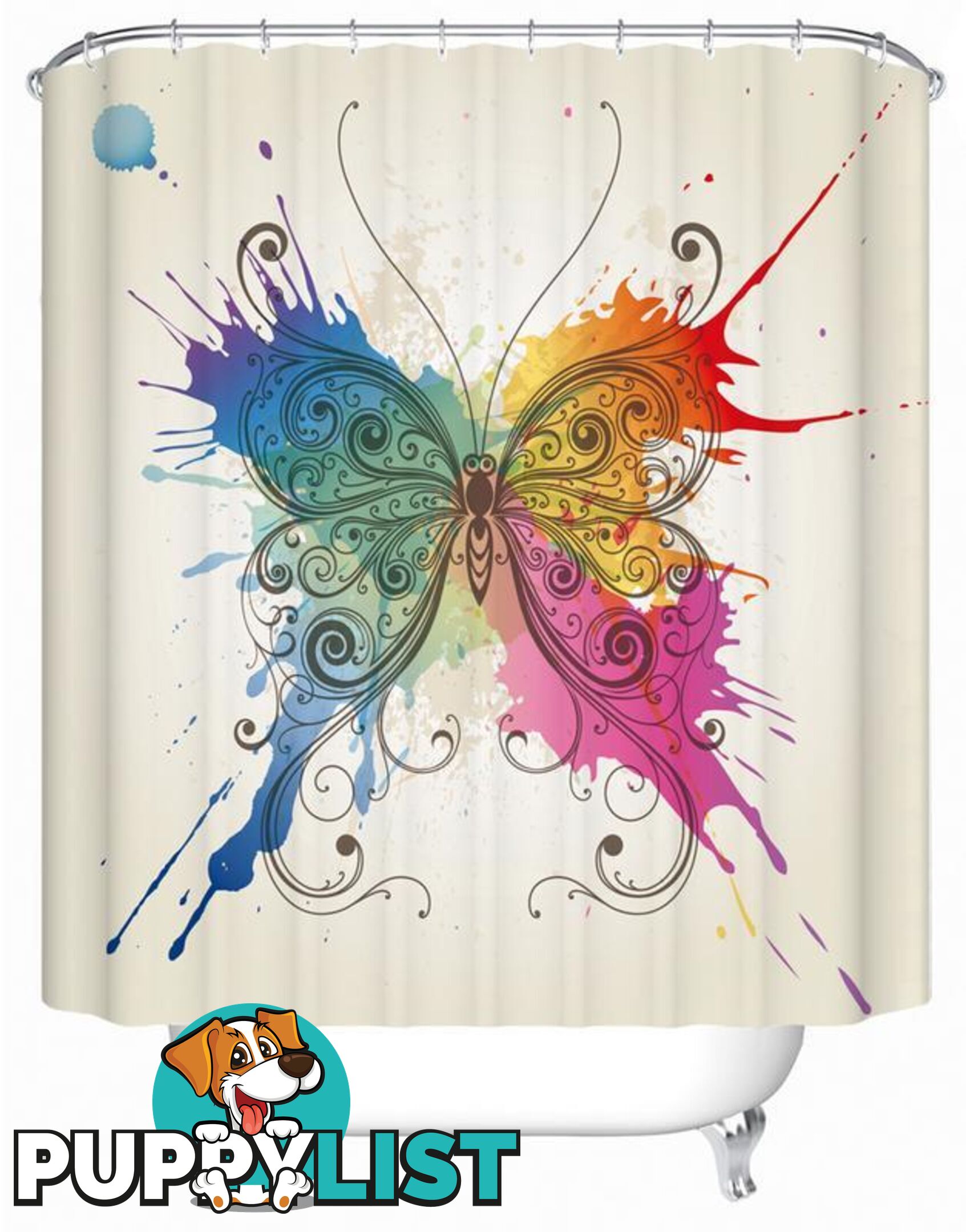 Artistic Paint Splash Butterfly Shower Curtain - Curtain - 7427005919275