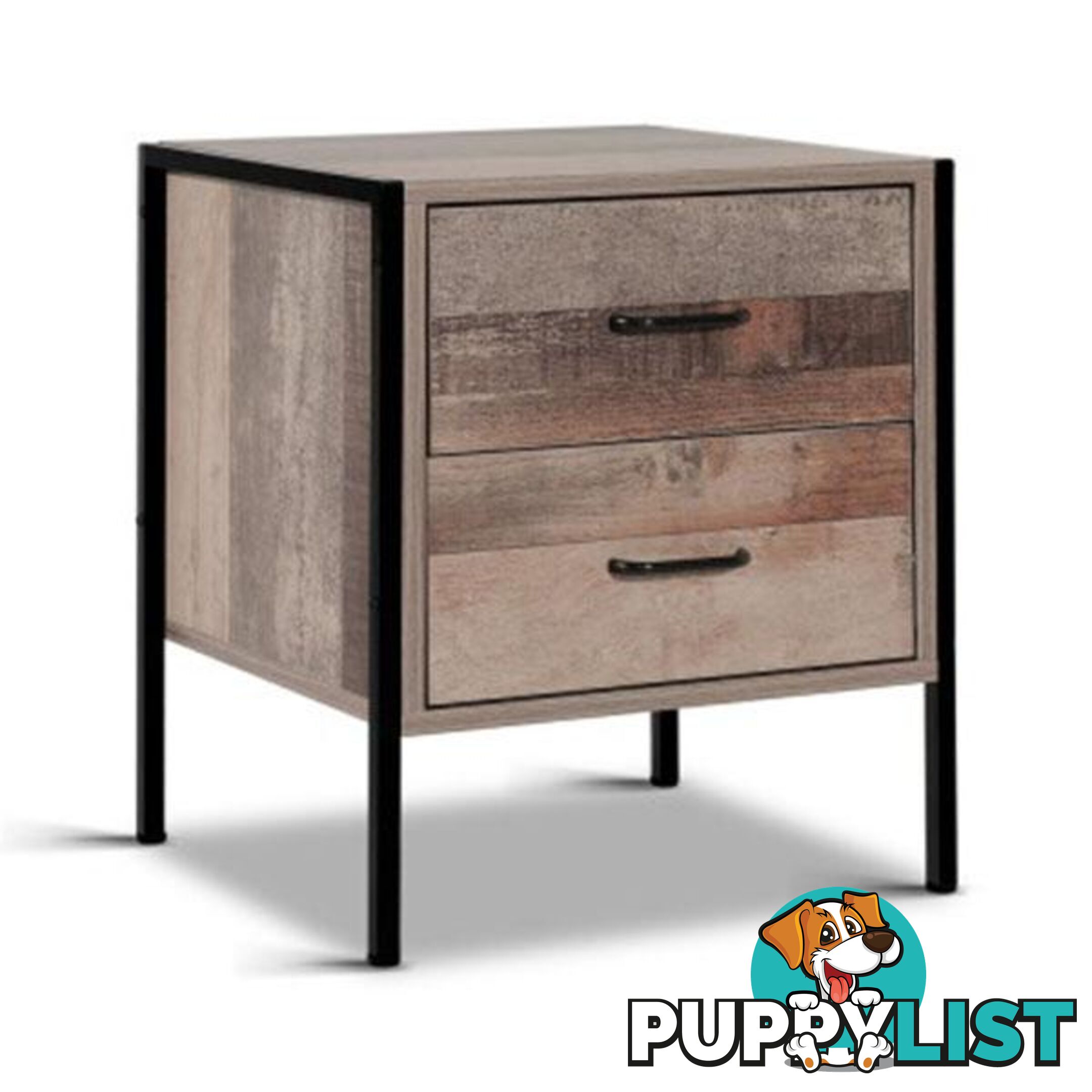 Bedside Table Drawers Nightstand Metal Oak - Artiss - 9350062201299