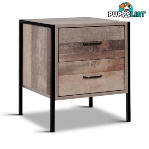 Bedside Table Drawers Nightstand Metal Oak - Artiss - 9350062201299