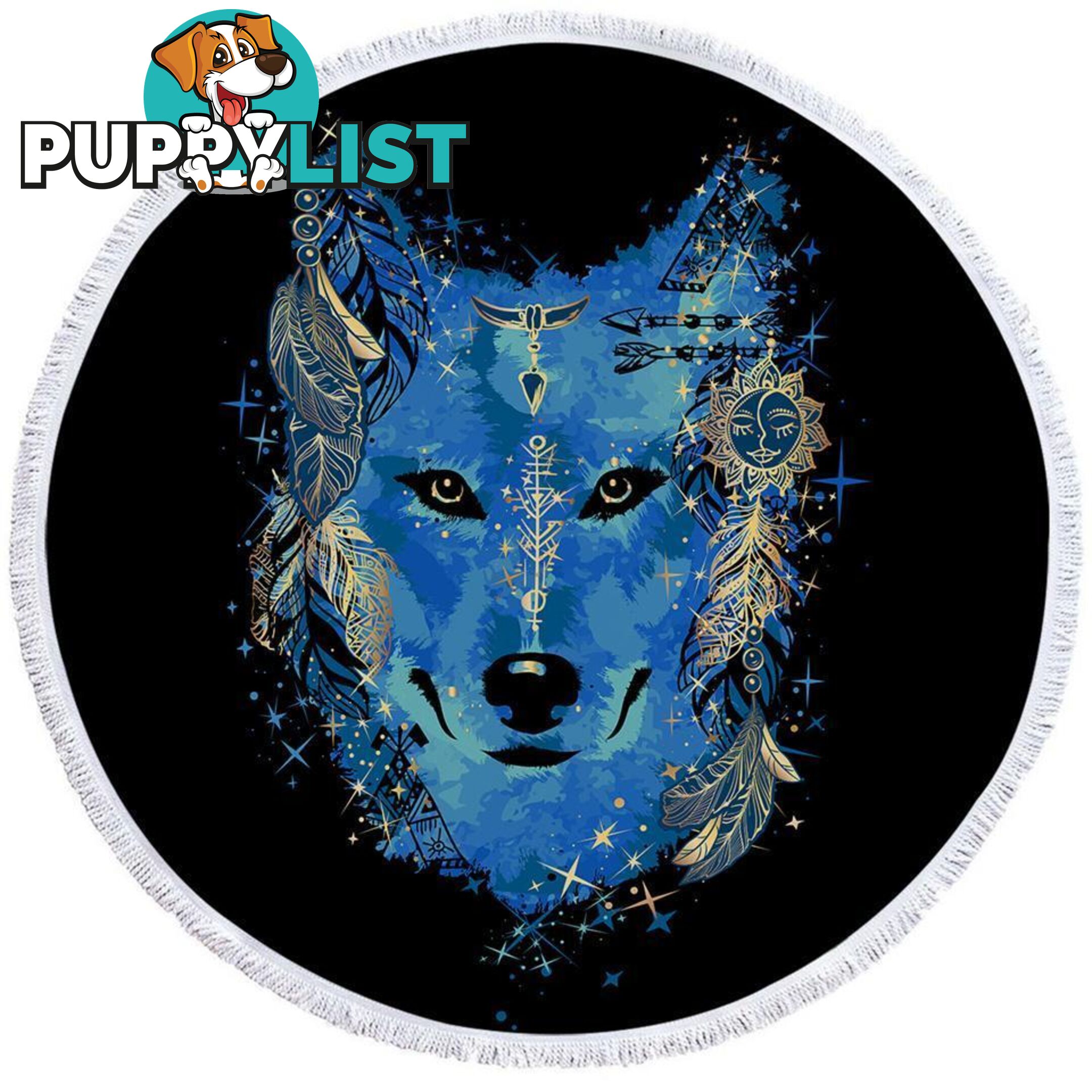 Native American Blue Wolf Beach Towel - Towel - 7427046310451