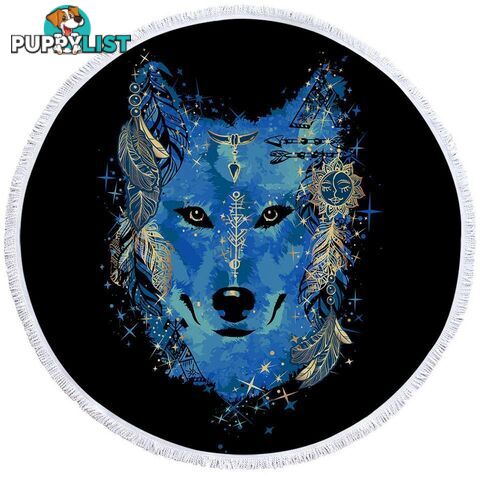 Native American Blue Wolf Beach Towel - Towel - 7427046310451