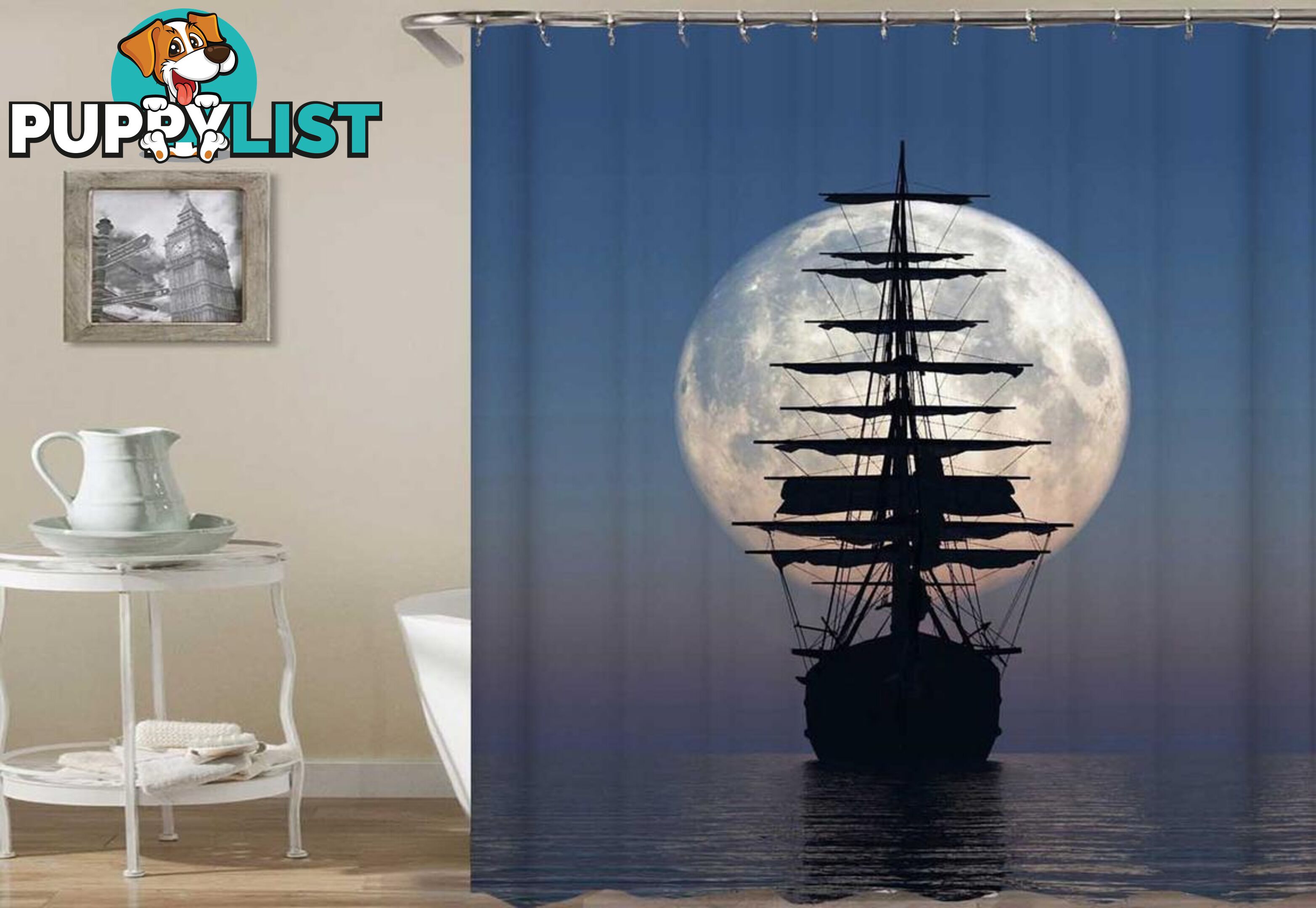 Pirate Ship Over The Moon Shower Curtain - Curtain - 7427046047906