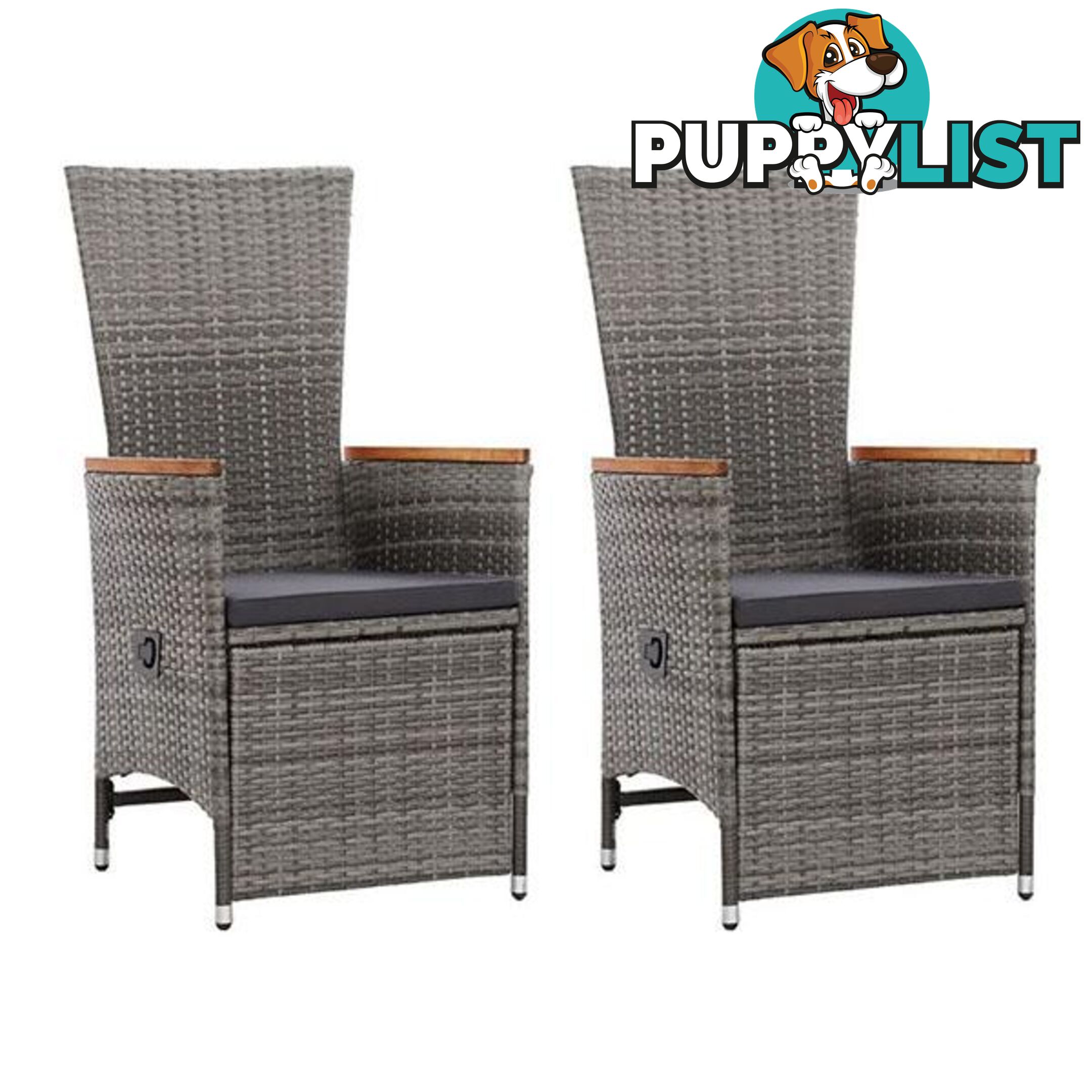 Reclining Garden Chairs 2 Pcs With Dark Grey Cushions Poly Rattan Grey - Unbranded - 8719883726090