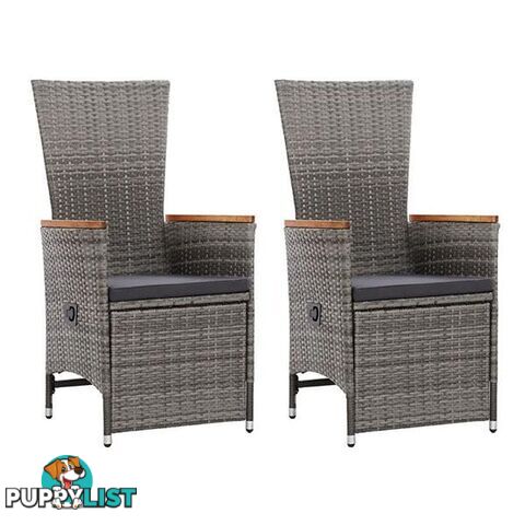 Reclining Garden Chairs 2 Pcs With Dark Grey Cushions Poly Rattan Grey - Unbranded - 8719883726090