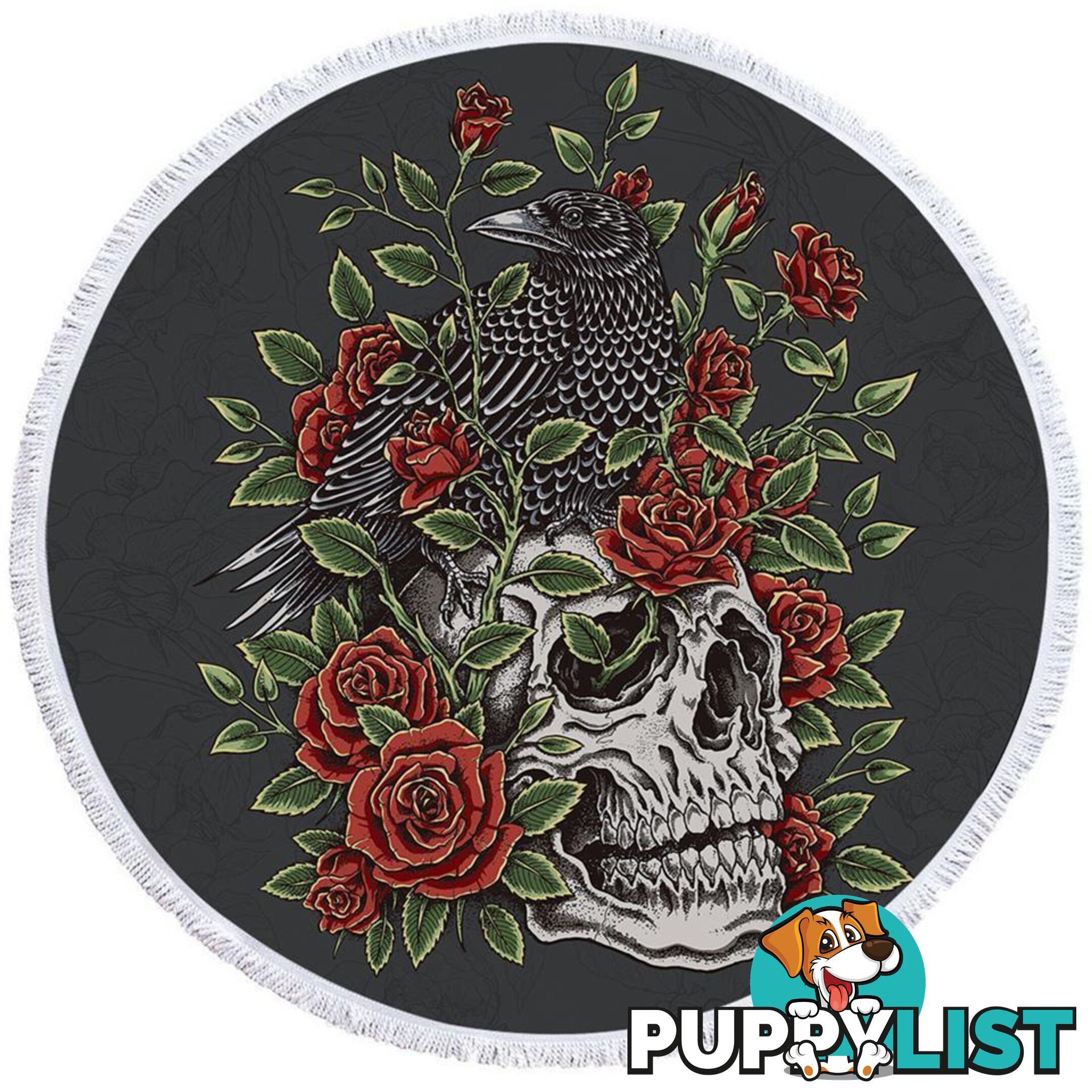 Roses Skull and Raven Beach Towel - Towel - 7427046319942