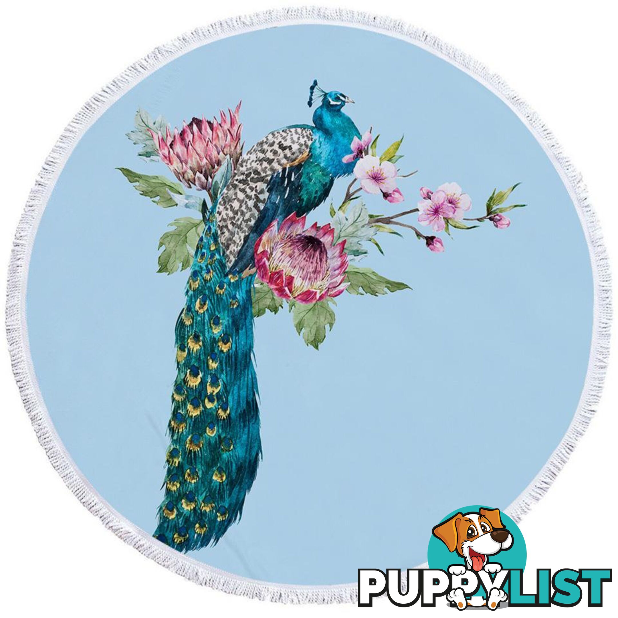 Flowers and Peacock Beach Towel - Towel - 7427046344586