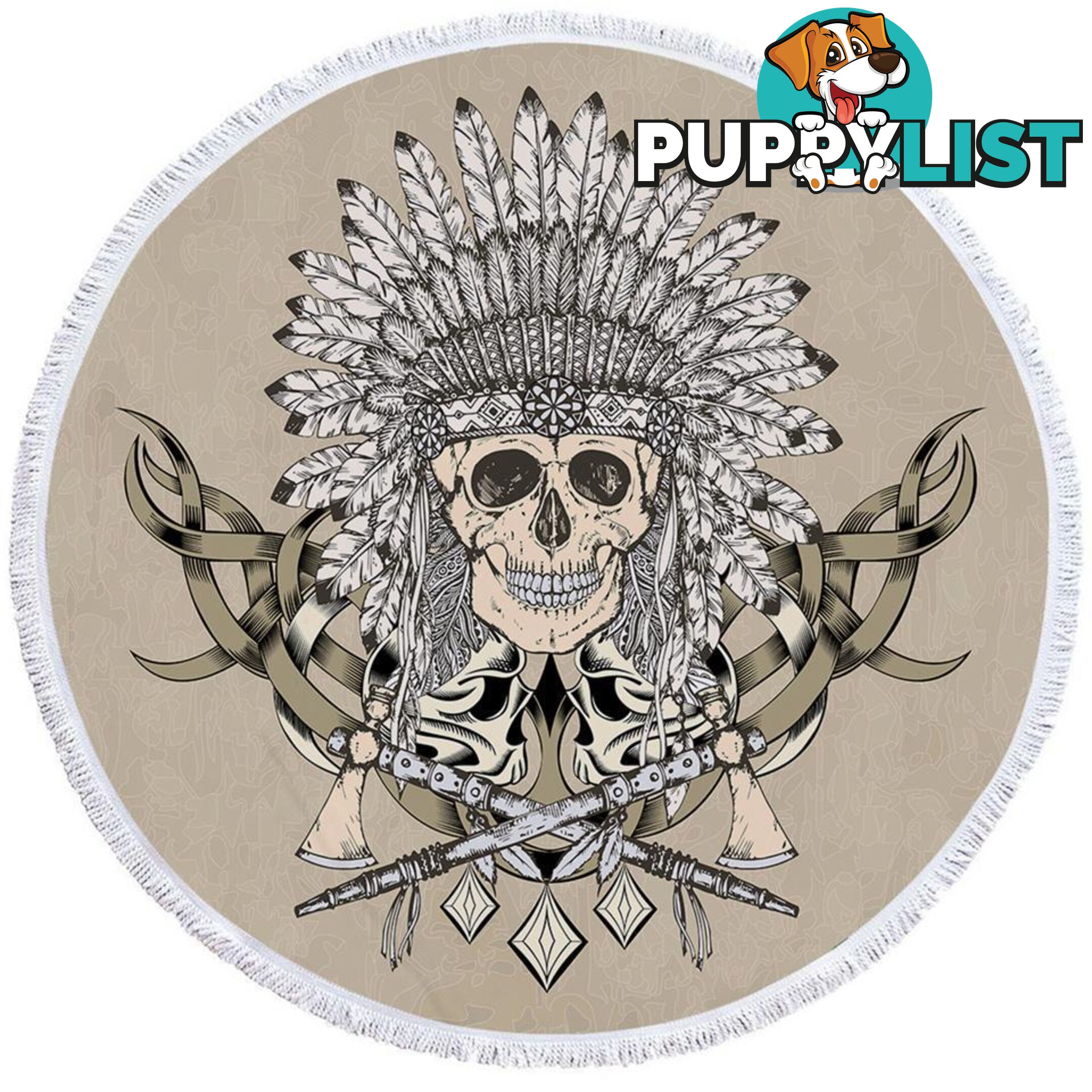 Native American Chief Skull Beach Towel - Towel - 7427046313124