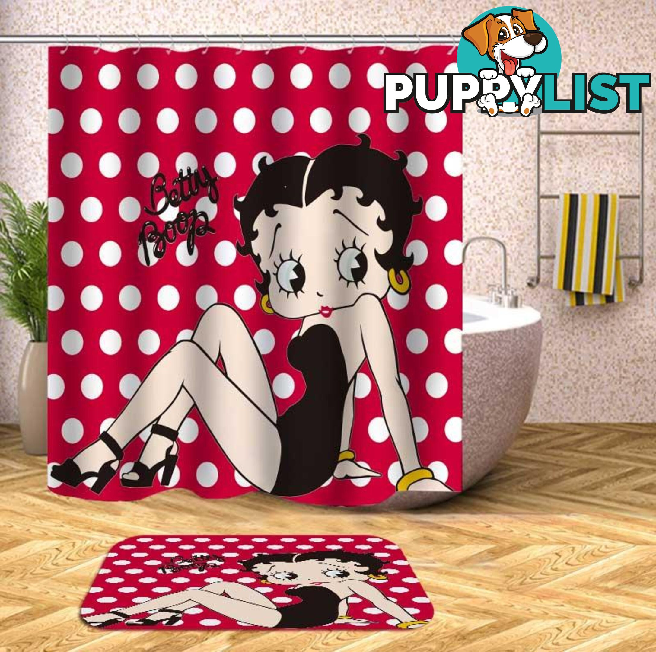 Betty Boop Polka Dot Background Shower Curtain - Curtain - 7427046057561