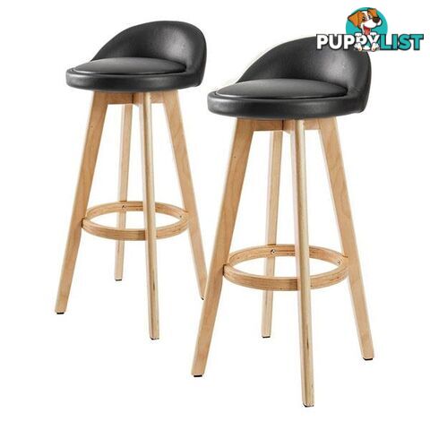 2X 72Cm Oak Wood Bar Stool Leather Leila Black - Unbranded - 9352338008366