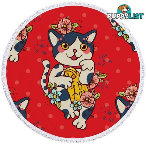 Cute Japanese Cat Beach Towel - Towel - 7427046307413