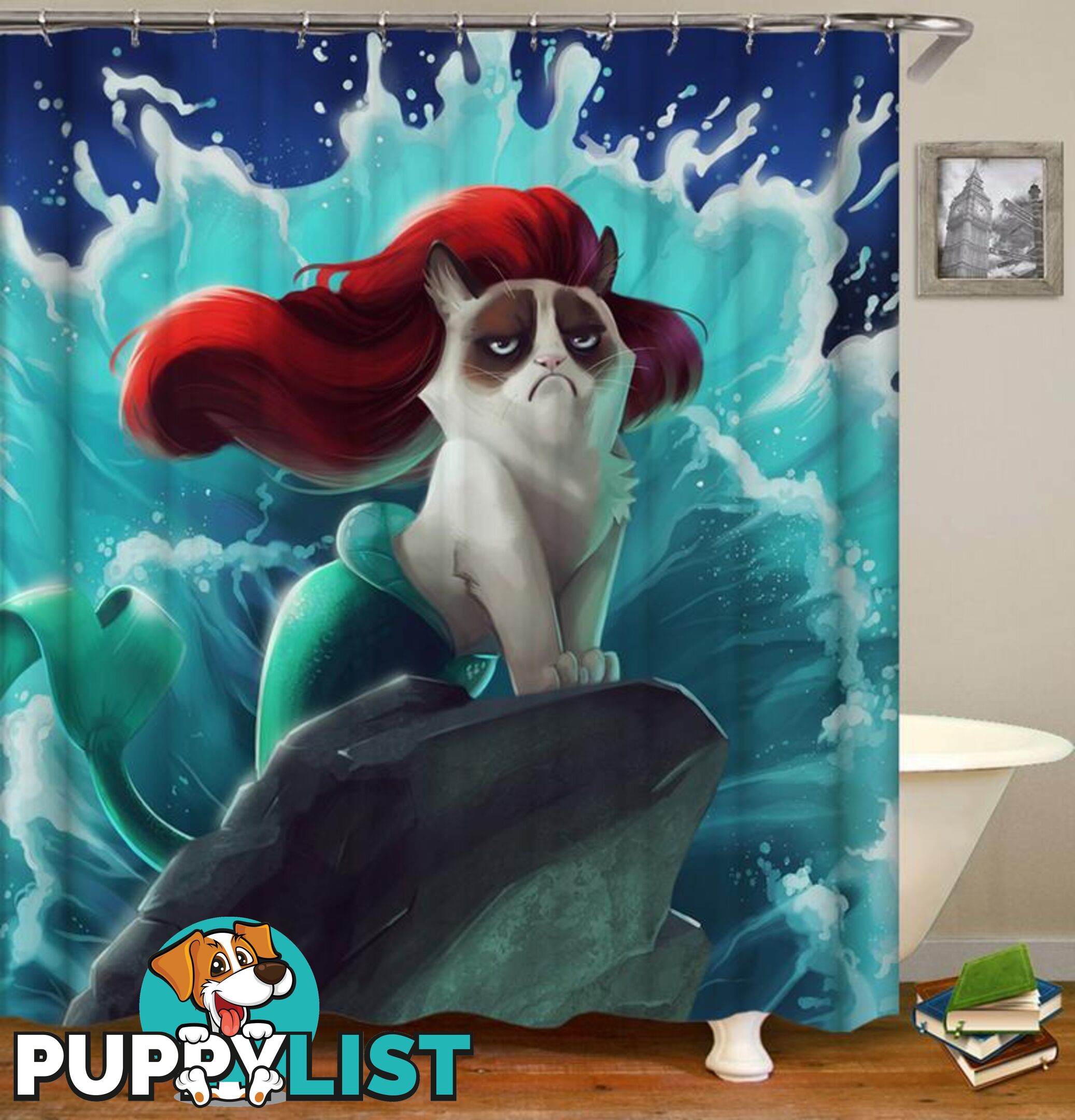 Mermaid Cat Shower Curtain - Curtain - 7427045978478