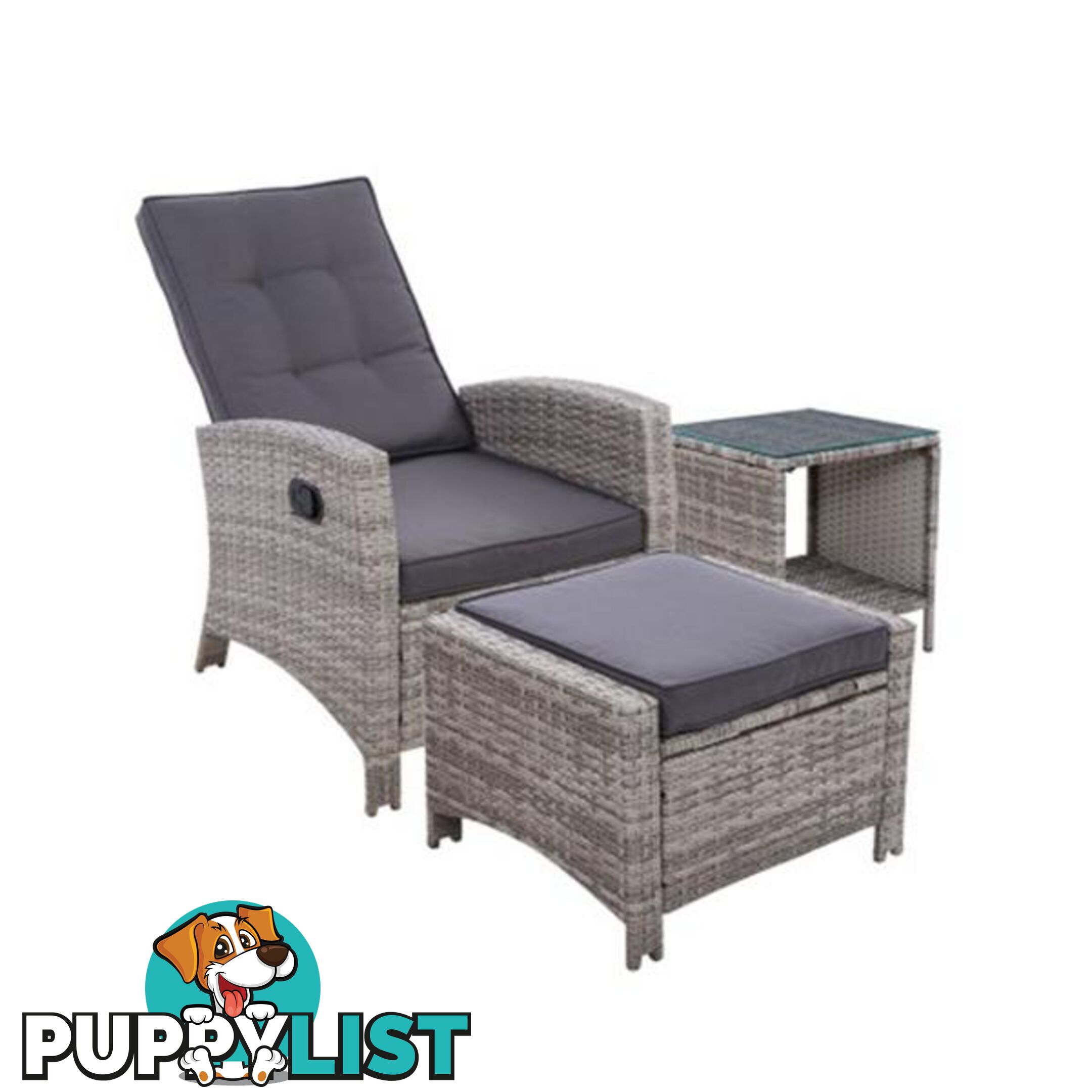 Outdoor Setting Recliner Chair Table Set Wicker Lounge Patio Furniture - Gardeon - 9355720047790