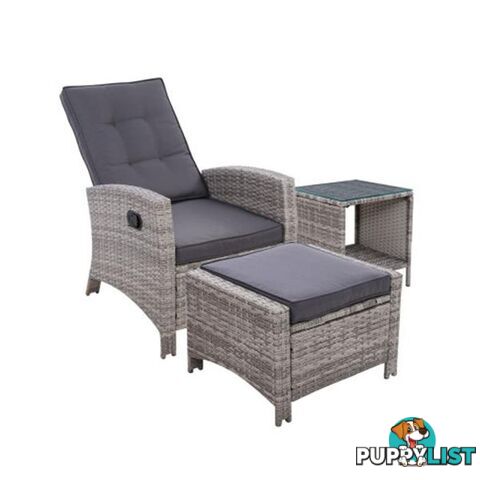 Outdoor Setting Recliner Chair Table Set Wicker Lounge Patio Furniture - Gardeon - 9355720047790