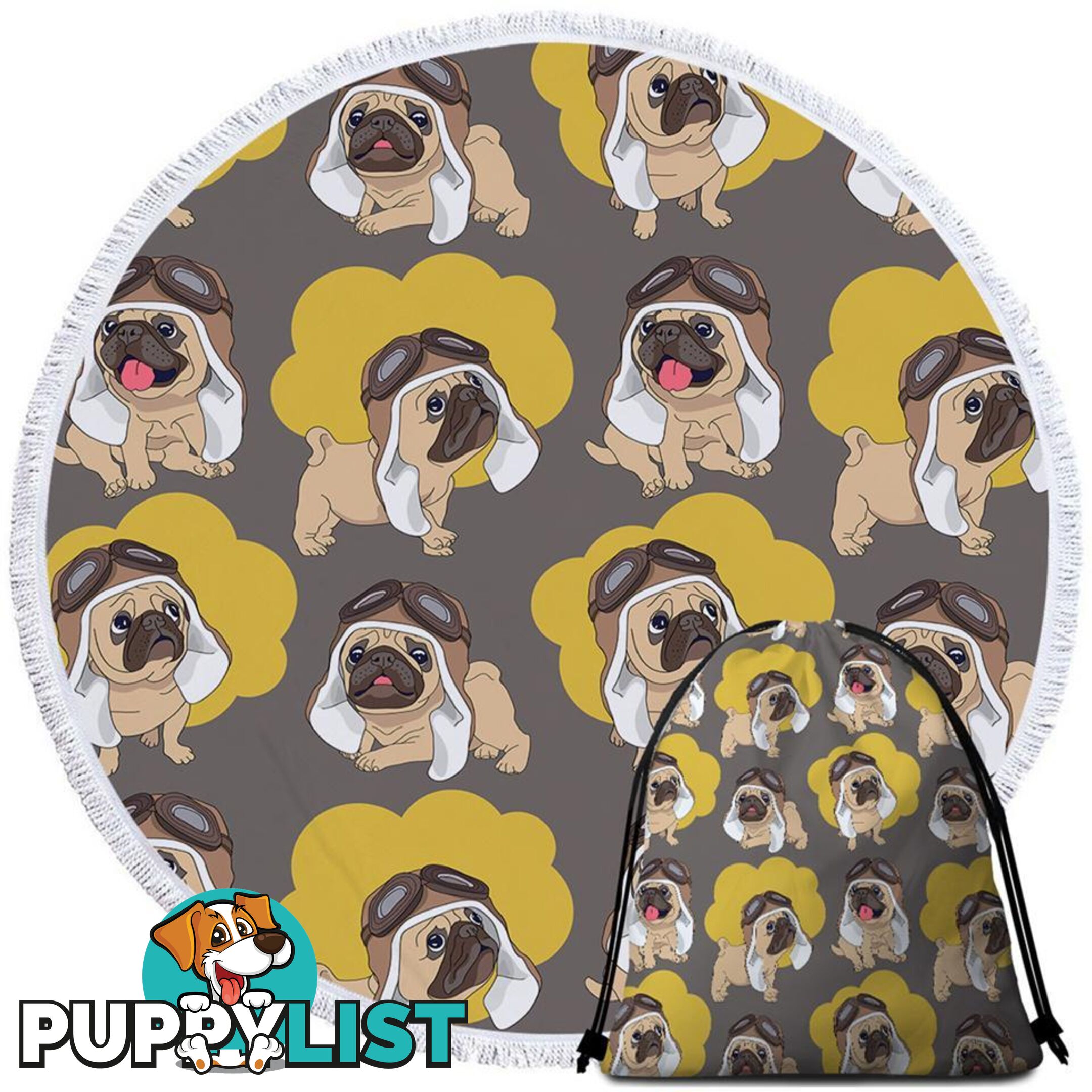 Cute Pilot Pug Beach Towel - Towel - 7427046307949