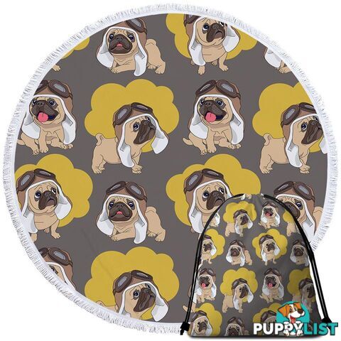 Cute Pilot Pug Beach Towel - Towel - 7427046307949