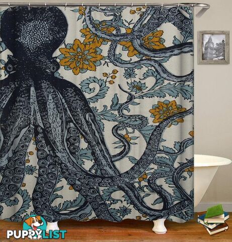 Vintage Octopus Flowery Background Shower Curtain - Curtain - 7427046004237