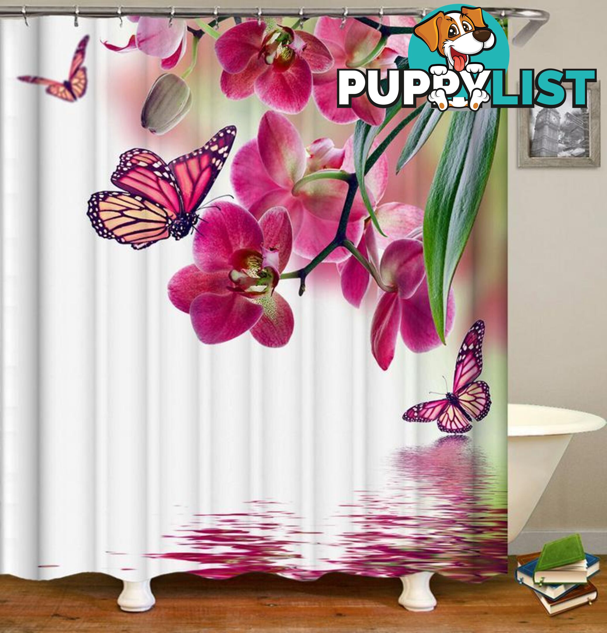 Pinkish Butterflies And Flowers Shower Curtain - Curtains - 7427045950221