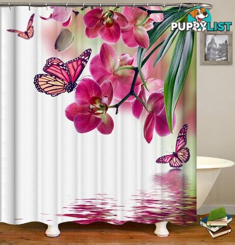 Pinkish Butterflies And Flowers Shower Curtain - Curtains - 7427045950221
