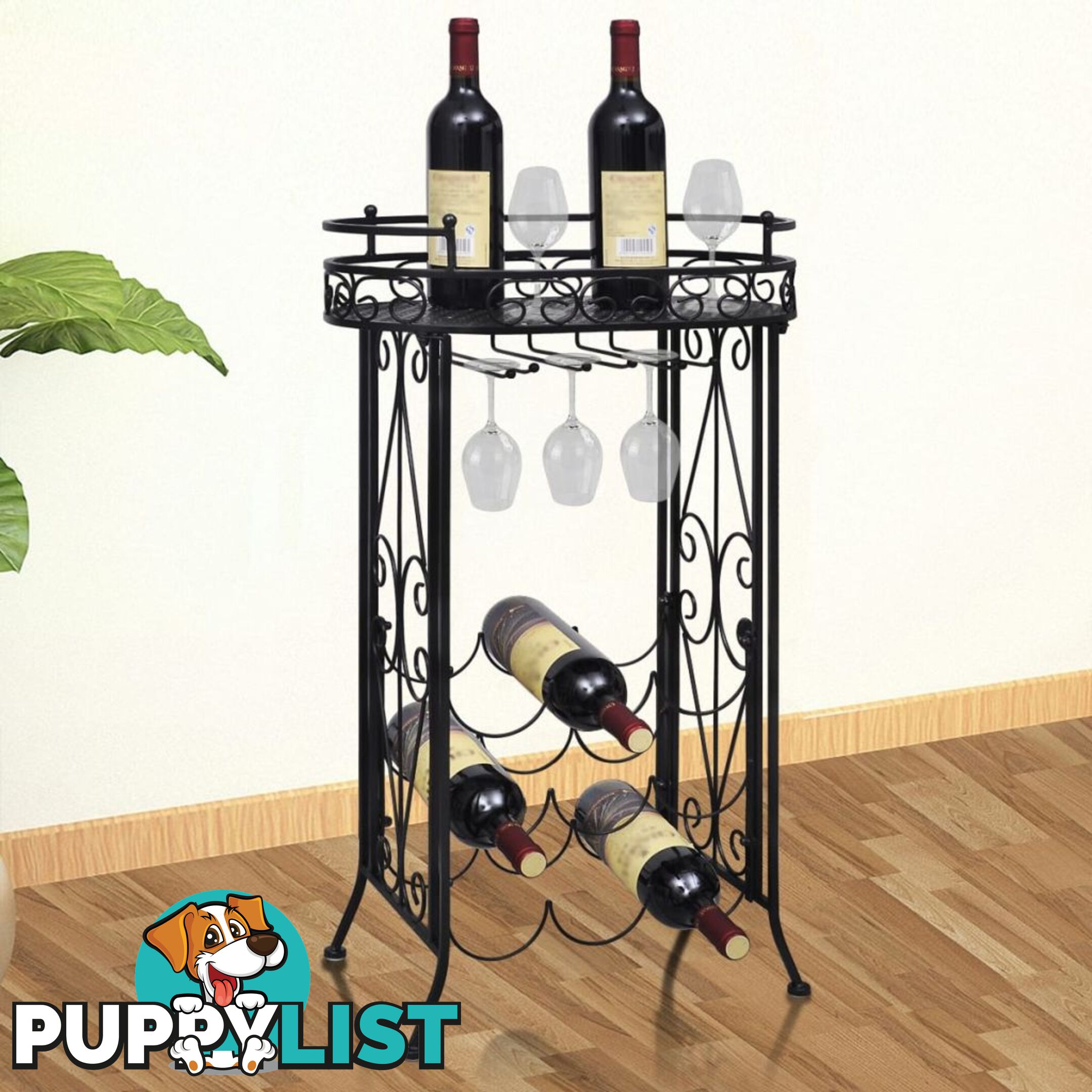 Metal Wine Rack/Table with Hooks for 9 Bottles - Unbranded - 4326500430755