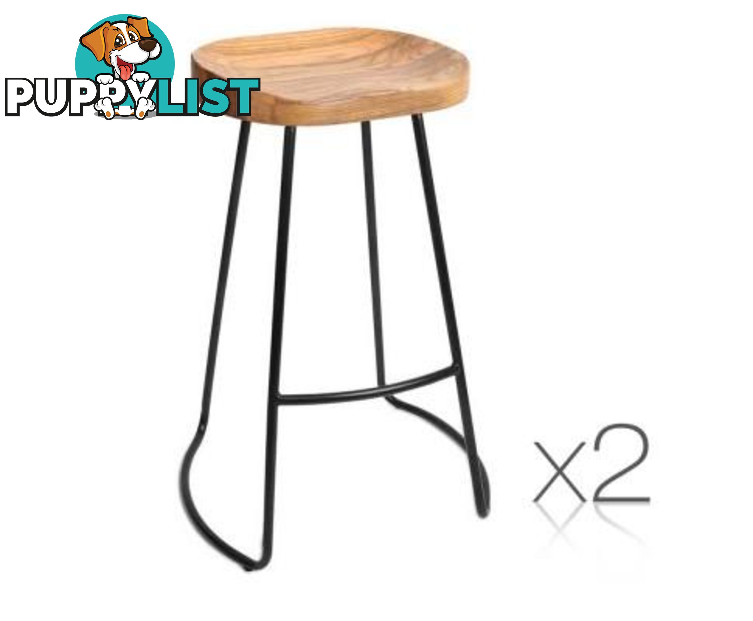 Set of 2 Steel Barstools with Wooden Seat Natural - Artiss - 4344744397351