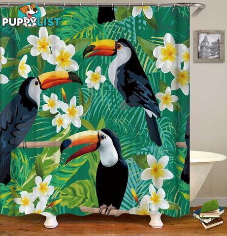 Toucans Fit Plumerias Over The Green Shower Curtain - Curtain - 7427046099714