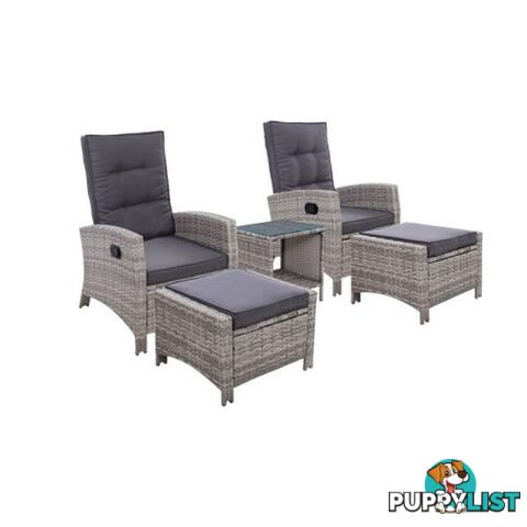 Outdoor Patio Furniture Recliner Chair Table Setting Wicker Lounge 5Pc - Gardeon - 9355720088281